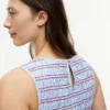 Vestido midi de popelín fruncido a rayas