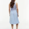 Vestido midi de popelín fruncido a rayas