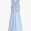 Vestido midi de popelín fruncido a rayas