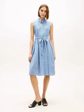 Vestido midi de seersucker a cuadros vichy con cinturón