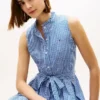 Vestido midi de seersucker a cuadros vichy con cinturón