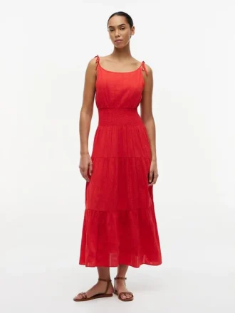 Vestido midi de seersucker con volantes