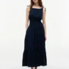 Vestido midi de seersucker con volantes