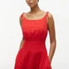 Vestido midi de seersucker con volantes