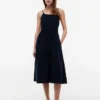 Vestido midi fruncido de mezcla de lino