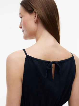 Vestido midi fruncido de mezcla de lino