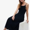 Vestido midi fruncido de mezcla de lino