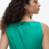 Vestido midi fruncido de mezcla de lino
