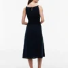 Vestido midi fruncido de mezcla de lino