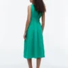 Vestido midi fruncido de mezcla de lino