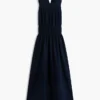 Vestido midi fruncido de mezcla de lino