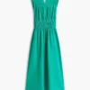 Vestido midi fruncido de mezcla de lino