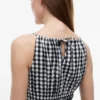 Vestido midi fruncido de mezcla de lino con estampado de cuadros vichy Vestido midi fruncido de mezcla de lino con estampado de cuadros vichy