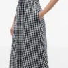 Vestido midi fruncido de mezcla de lino con estampado de cuadros vichy Vestido midi fruncido de mezcla de lino con estampado de cuadros vichy