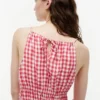 Vestido midi fruncido de mezcla de lino con estampado de cuadros vichy Vestido midi fruncido de mezcla de lino con estampado de cuadros vichy