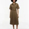 Vestido midi plisado de mezcla de tejidos