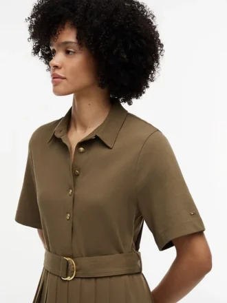 Vestido midi plisado de mezcla de tejidos