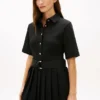 Vestido midi plisado de mezcla de tejidos