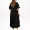 Vestido midi plisado de mezcla de tejidos