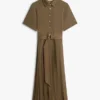 Vestido midi plisado de mezcla de tejidos