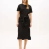 Vestido midi tipo camiseta de algodón slub con lazo delantero