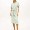 Vestido midi tipo camiseta de algodón slub con lazo delantero