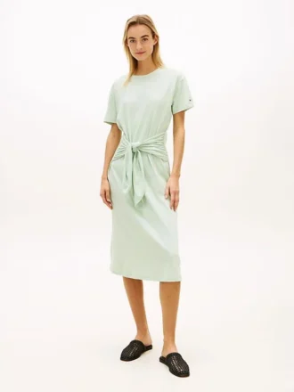 Vestido midi tipo camiseta de algodón slub con lazo delantero