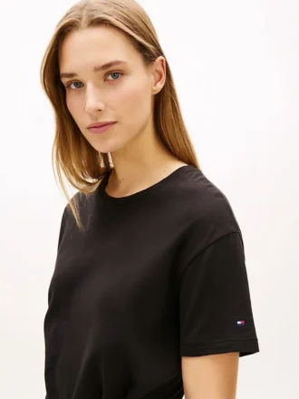 Vestido midi tipo camiseta de algodón slub con lazo delantero