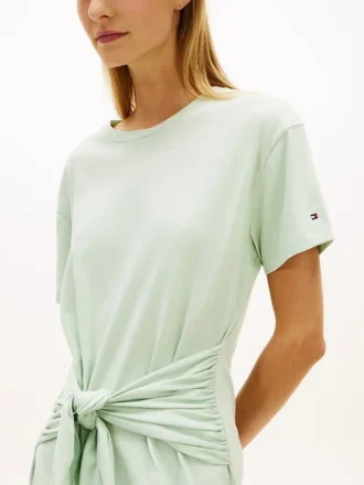 Vestido midi tipo camiseta de algodón slub con lazo delantero