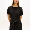Vestido midi tipo camiseta de algodón slub con lazo delantero