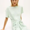 Vestido midi tipo camiseta de algodón slub con lazo delantero