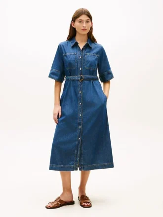 Vestido midi vaquero con cinturón