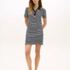 Vestido polo de interlock a rayas con botones dorados Vestido polo de interlock a rayas con botones dorados