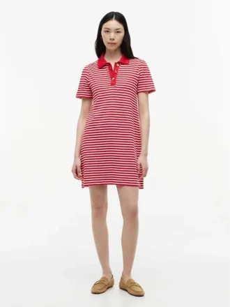 Vestido polo de interlock a rayas con botones dorados Vestido polo de interlock a rayas con botones dorados
