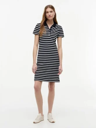Vestido polo de piqué elástico a rayas