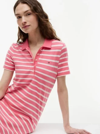 Vestido polo de piqué elástico a rayas