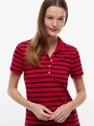 Vestido polo de piqué elástico a rayas