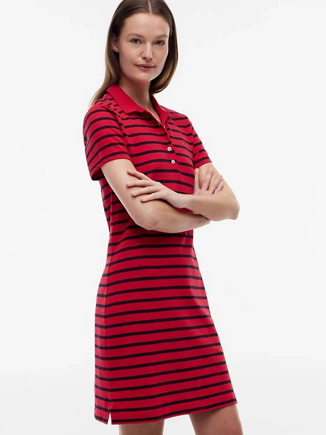Vestido polo de piqué elástico a rayas Vestido polo de piqué elástico a rayas