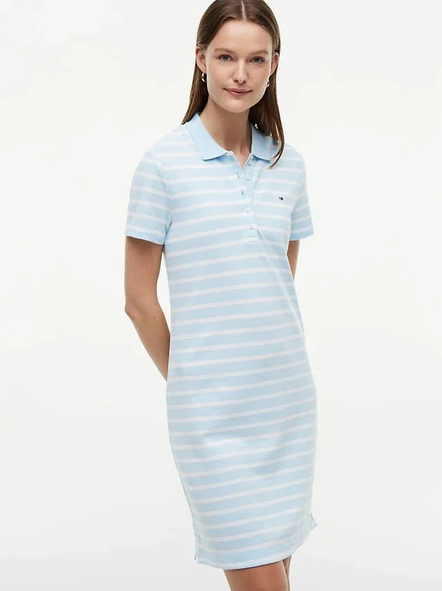 Vestido polo de piqué elástico a rayas Vestido polo de piqué elástico a rayas