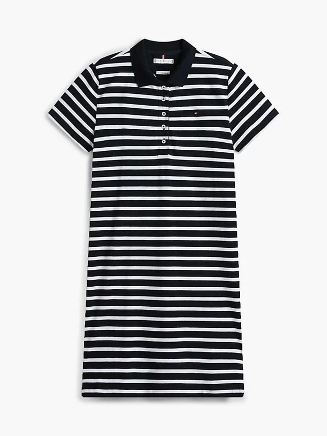 Vestido polo de piqué elástico a rayas Vestido polo de piqué elástico a rayas