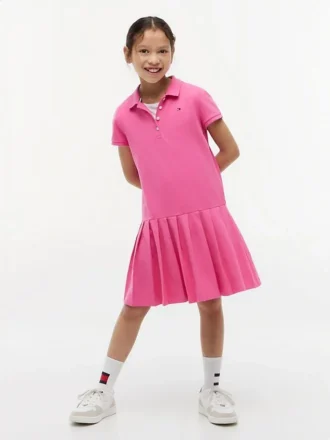 Vestido polo elástico plisado para niñas