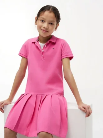 Vestido polo elástico plisado para niñas