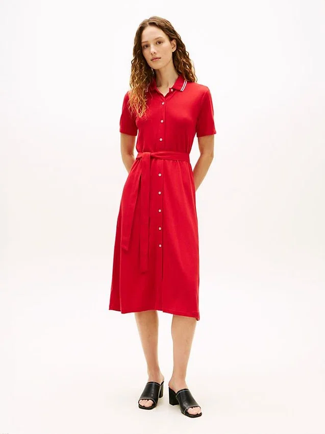 Vestido polo midi con cinturón y ribete Vestido polo midi con cinturón y ribete