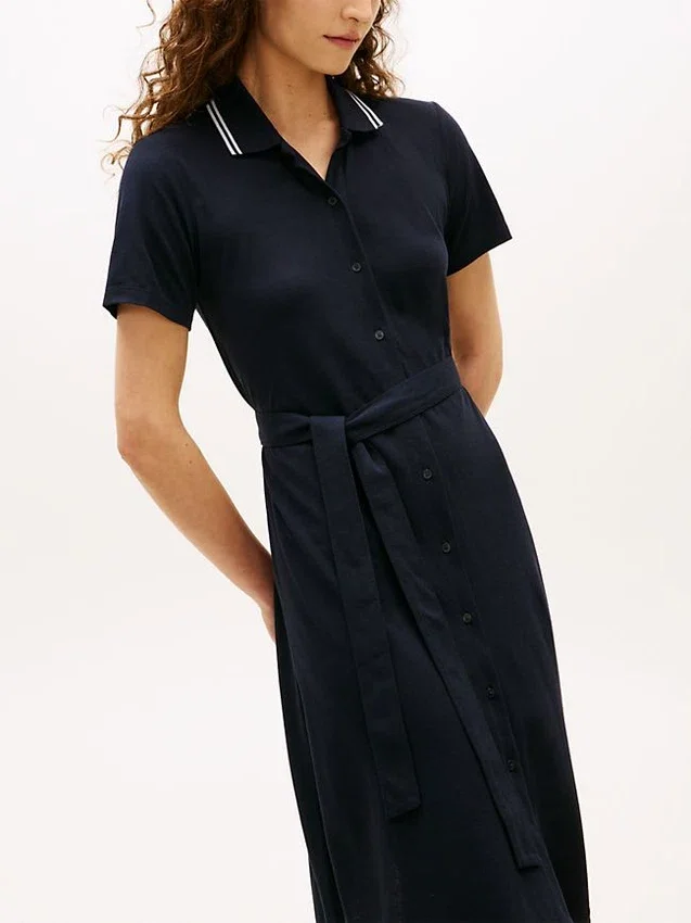 Vestido polo midi con cinturón y ribete Vestido polo midi con cinturón y ribete