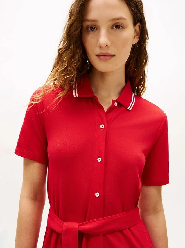 Vestido polo midi con cinturón y ribete Vestido polo midi con cinturón y ribete