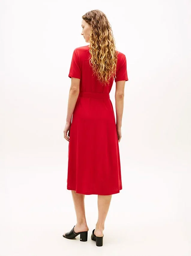 Vestido polo midi con cinturón y ribete Vestido polo midi con cinturón y ribete