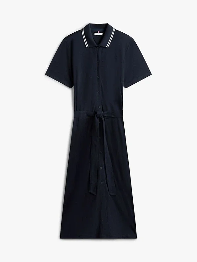 Vestido polo midi con cinturón y ribete Vestido polo midi con cinturón y ribete