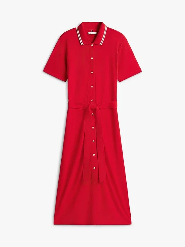 Vestido polo midi con cinturón y ribete Vestido polo midi con cinturón y ribete