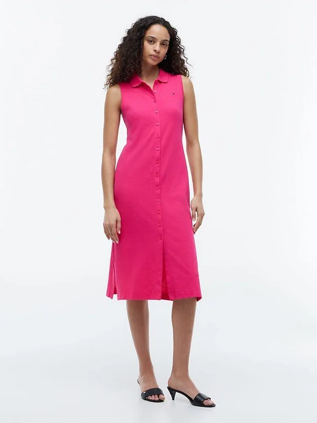 Vestido polo midi sin mangas de piqué Vestido polo midi sin mangas de piqué