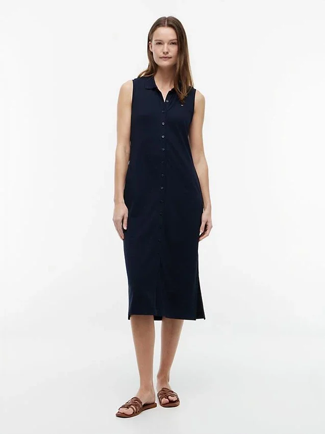 Vestido polo midi sin mangas de piqué Vestido polo midi sin mangas de piqué